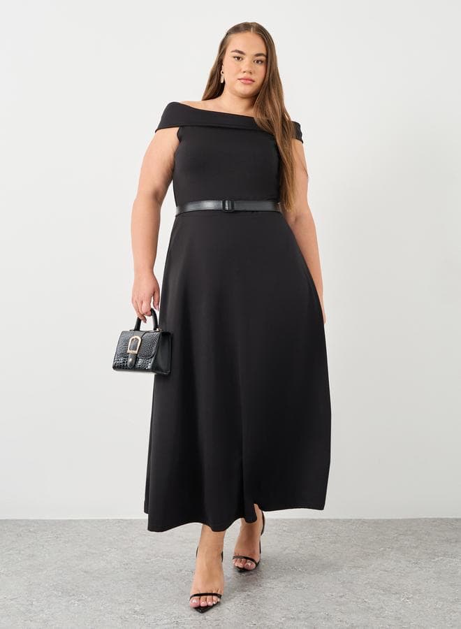 Plus Pink Off Shoulder Maxi Dress with Belt - Image 1