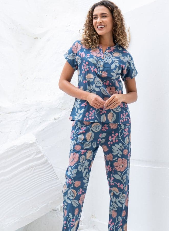 Sanskrutihomes Printed Pure Cotton Long Pyjama Set - Image 1