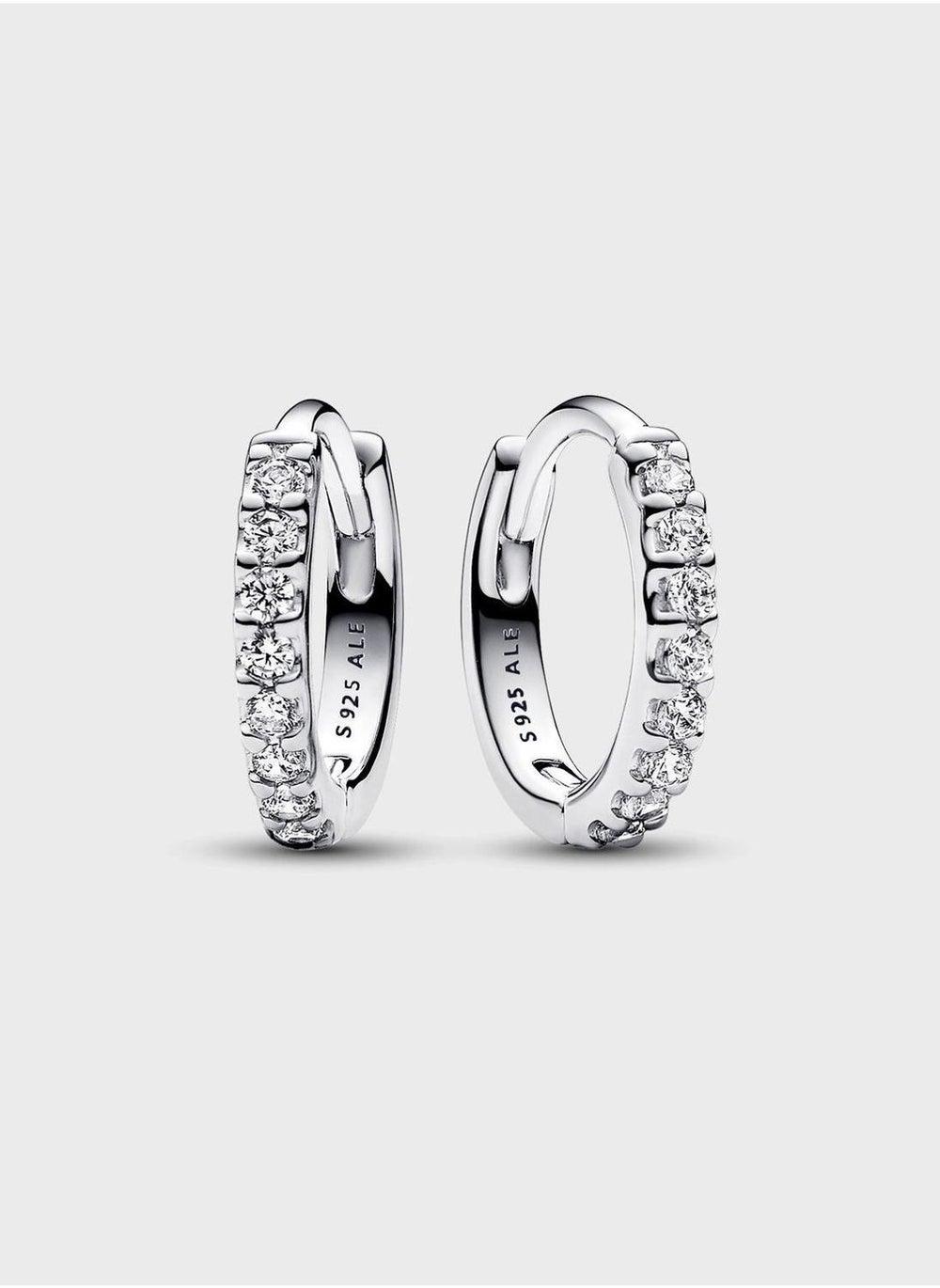 Sparkling Sterling Silver Huggie Hoop Earrings - Image 1