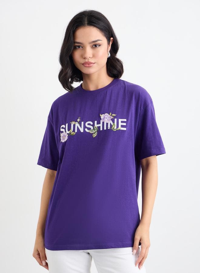 Styli Embroidered Slogan Oversized Short Sleeve T-Shirt - Image 1