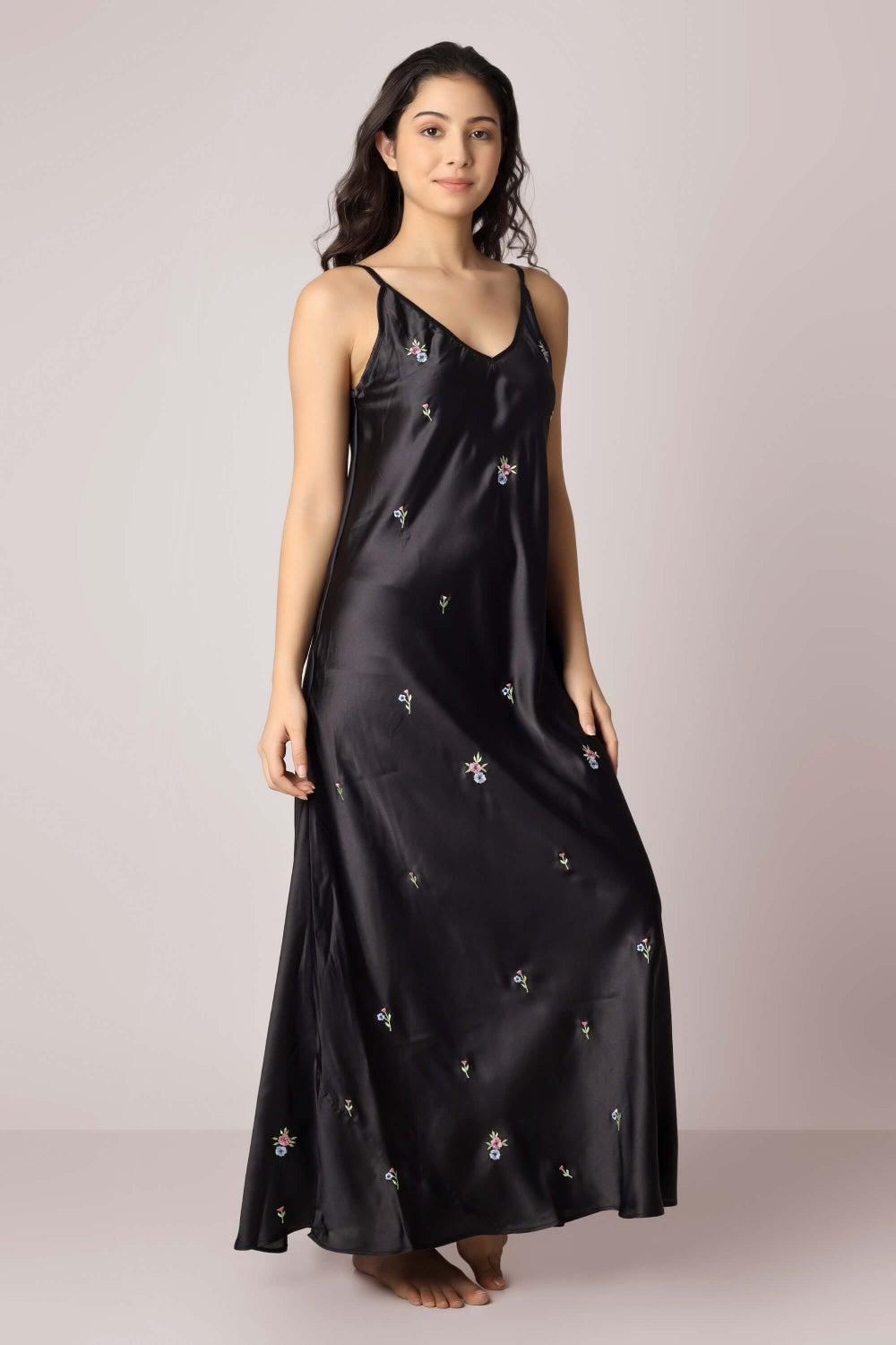 Angel Embroidered Satin A-Line Dress - Image 1