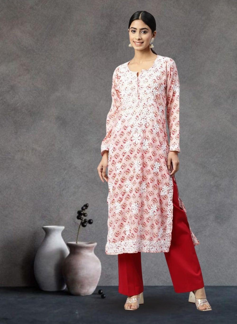 Hand Embroidered Chikankari Cotton Kurta AL3649 for Women - Image 1