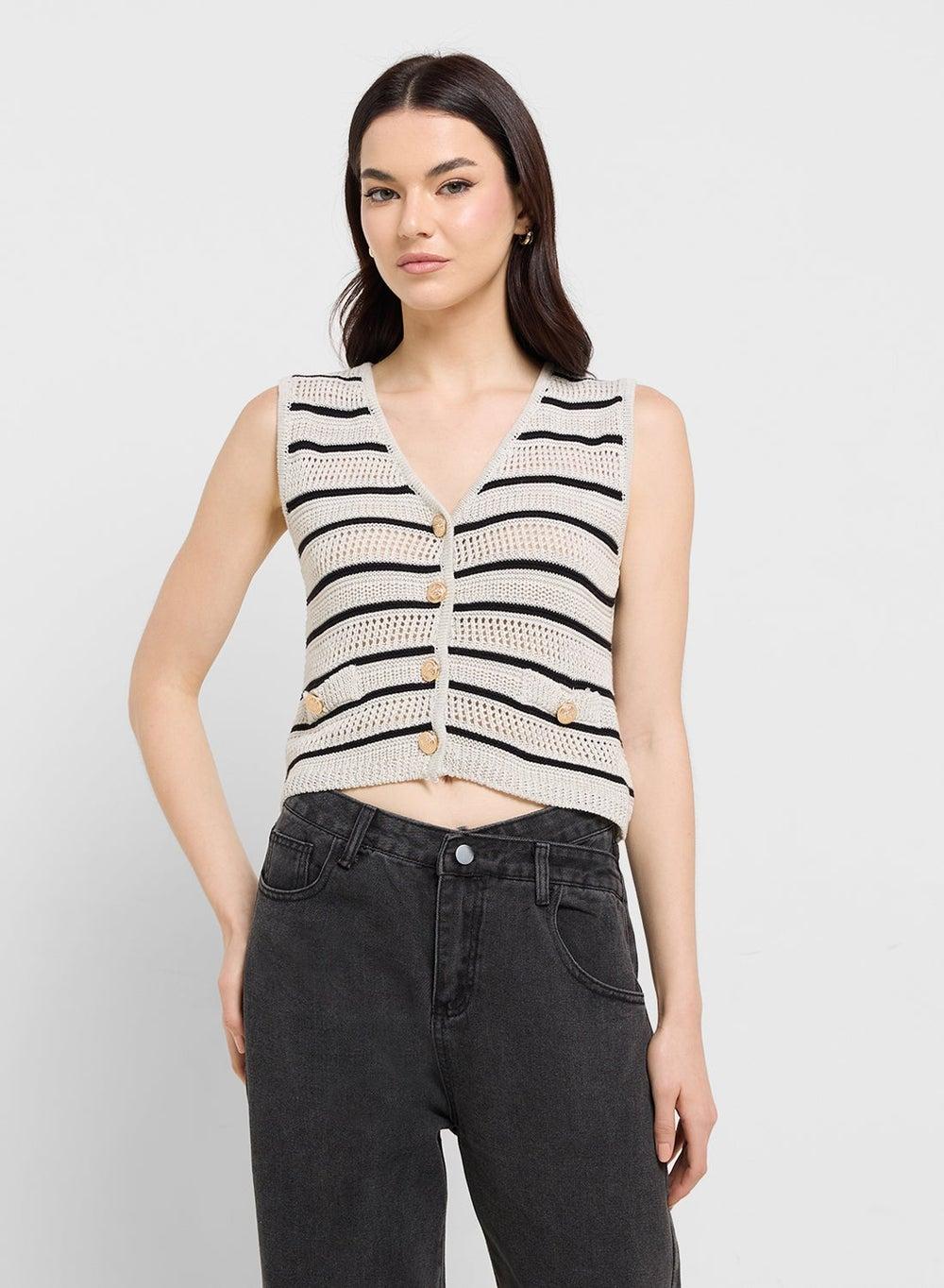 Knitted Crochet Button-Down Vest - Image 1