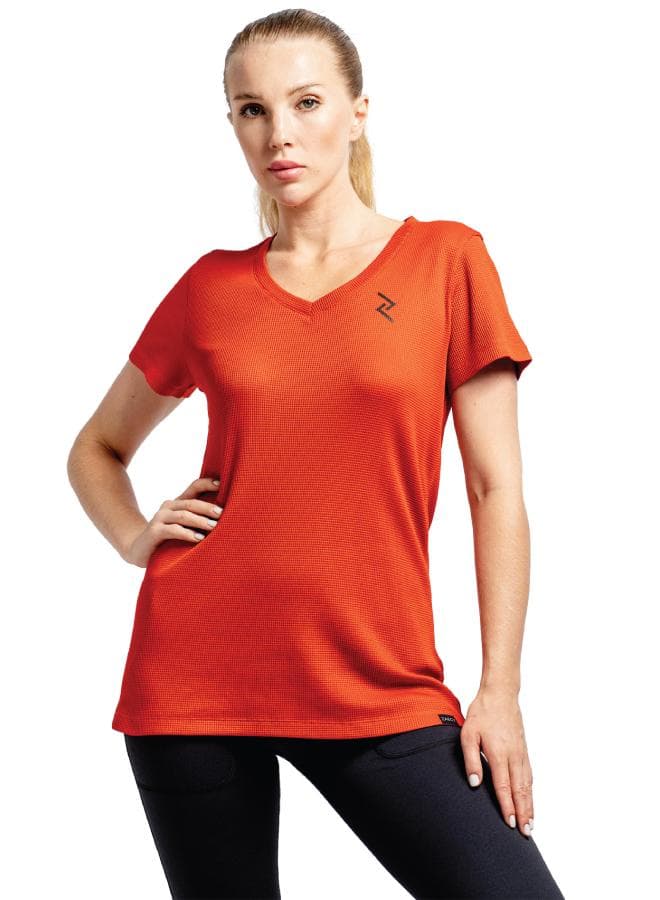 Women's Waffle Knit V-Neck Tee for Yoga and Layering - Image 1