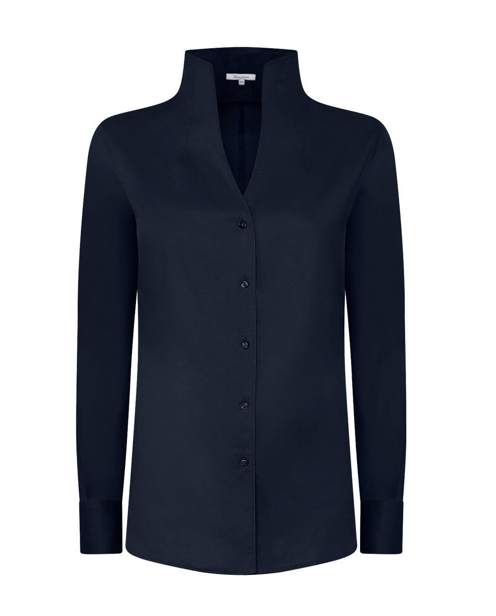 Long Slim Fit Twill Stretch Stand Collar Shirt - Image 1