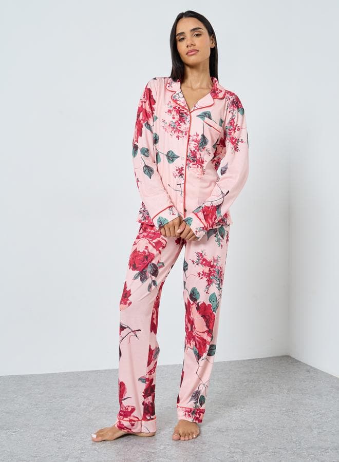 Styli Big Scale Floral Button Through Pyjama Set - Image 1
