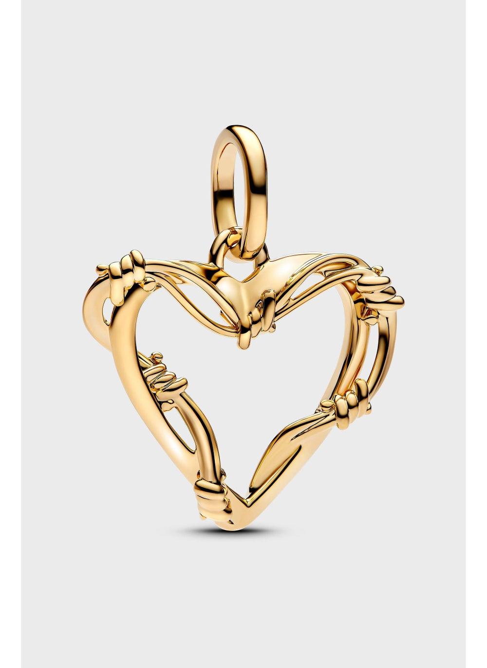 Barb Wire Heart Dangle Charm in 14k Gold Plating - Image 1