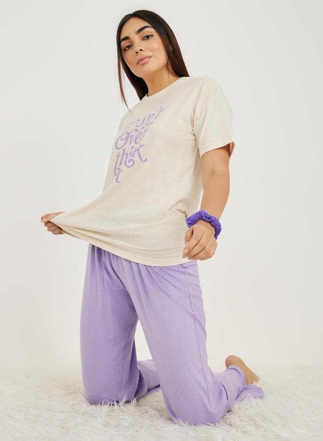 Don't Over Think It Slogan T-Shirt Pyjama Set - Image 1