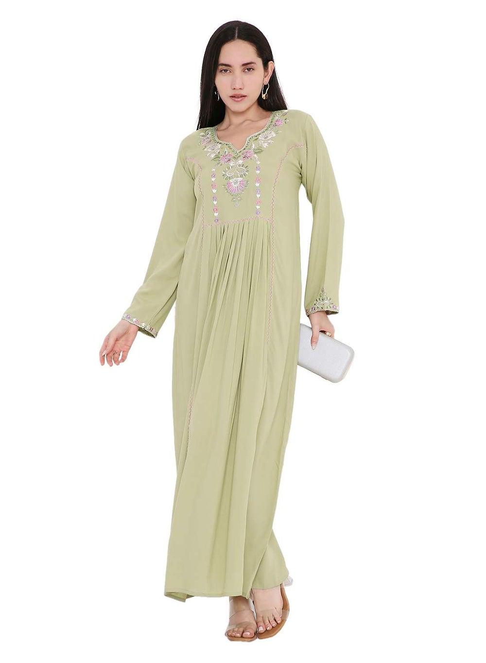 Thread-Embroidered Long Viscose Farasha Jalabiya Dress - Image 1