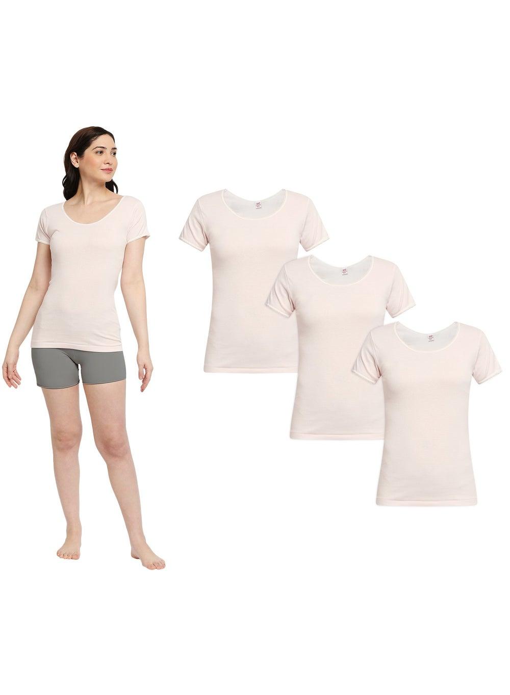 Women’s Pink Cotton Undershirt Pack of 3 - Image 1