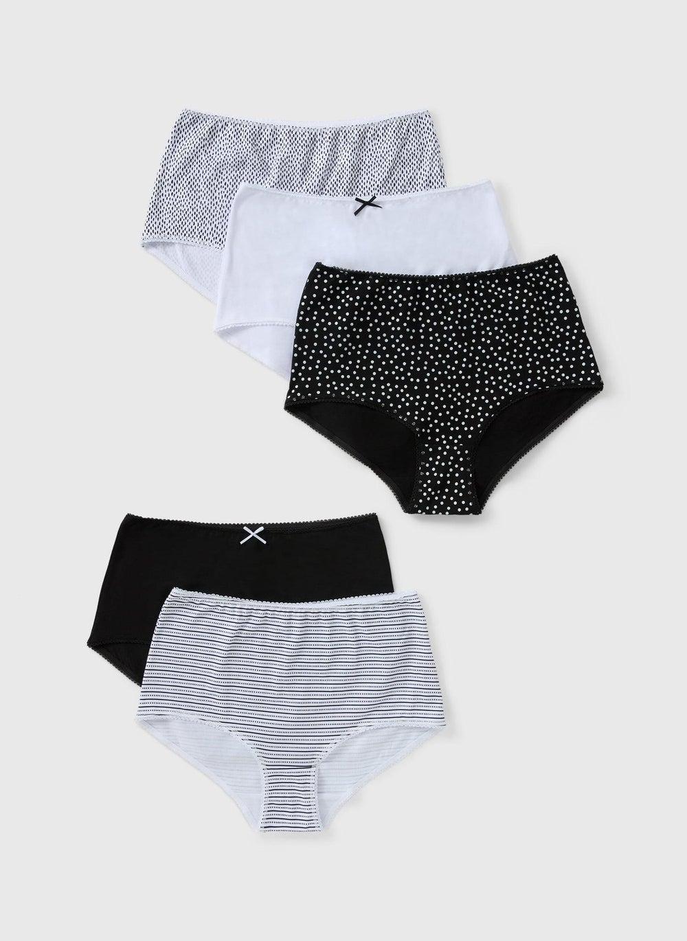 5 Pack White & Black Printed Full Briefs - Image 1