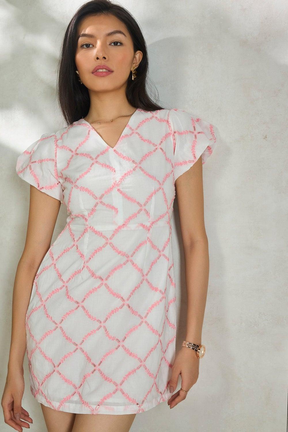 Virgio Embroidered V-Neck Cotton Mini Dress - Image 1
