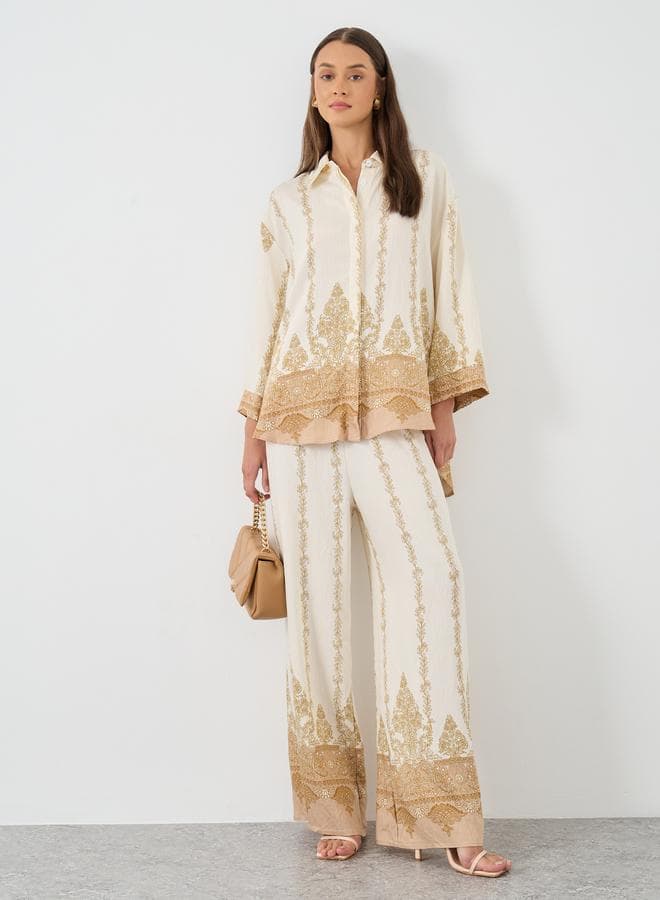 Paisley Printed Wide Leg Pants for Women - Image 1