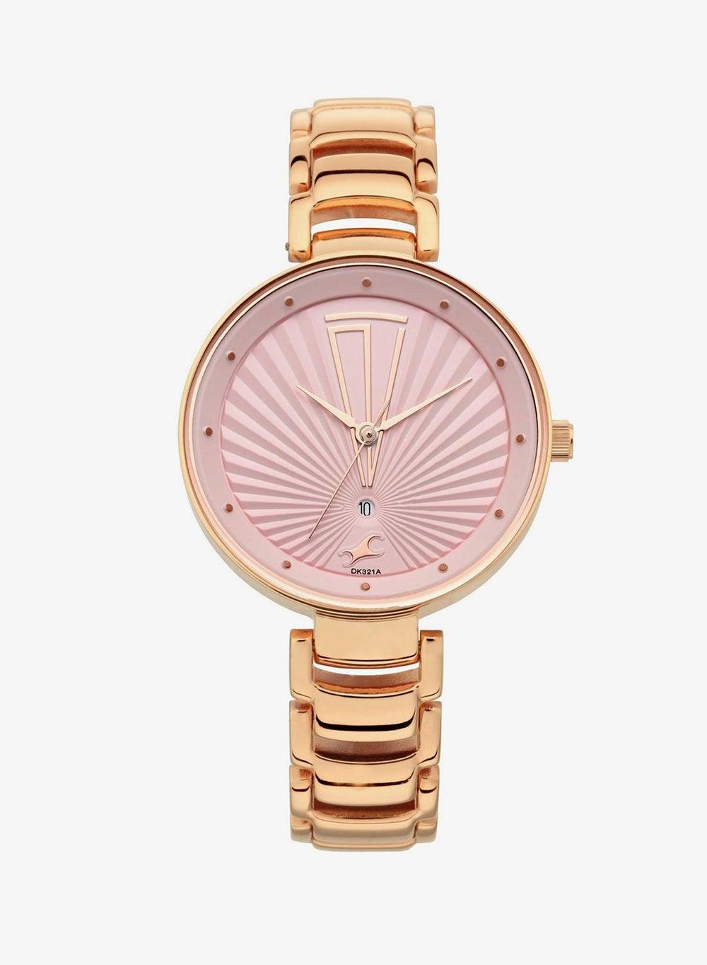 Fastrack Ruffles Pink Dial Date Watch for Girls - Image 1