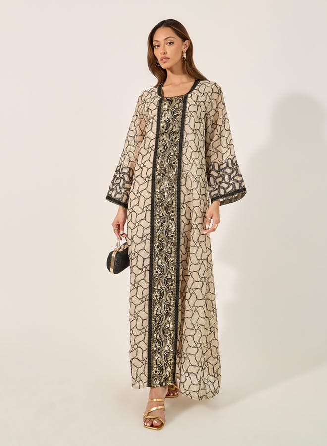 All-Over Embroidered Sequined Jalabyia - Image 1