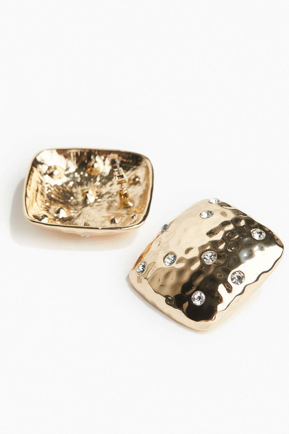 Rhinestone-Embellished Hammered Metal Stud Earrings - Image 1