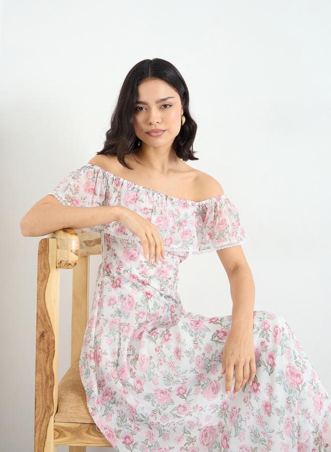 Styli Floral Off Shoulder Maxi Dress - Image 1