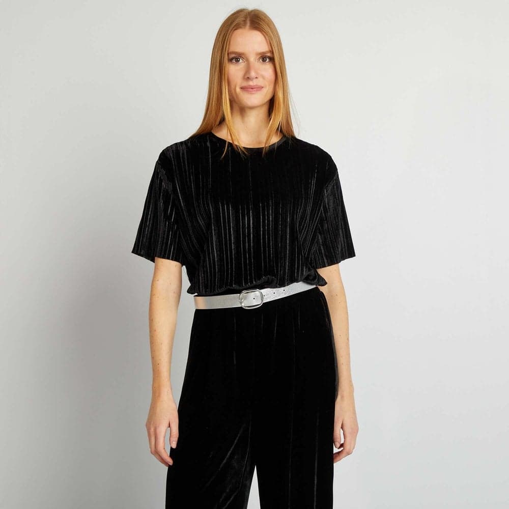 Loose-Fit Black Corduroy T-Shirt - Image 1