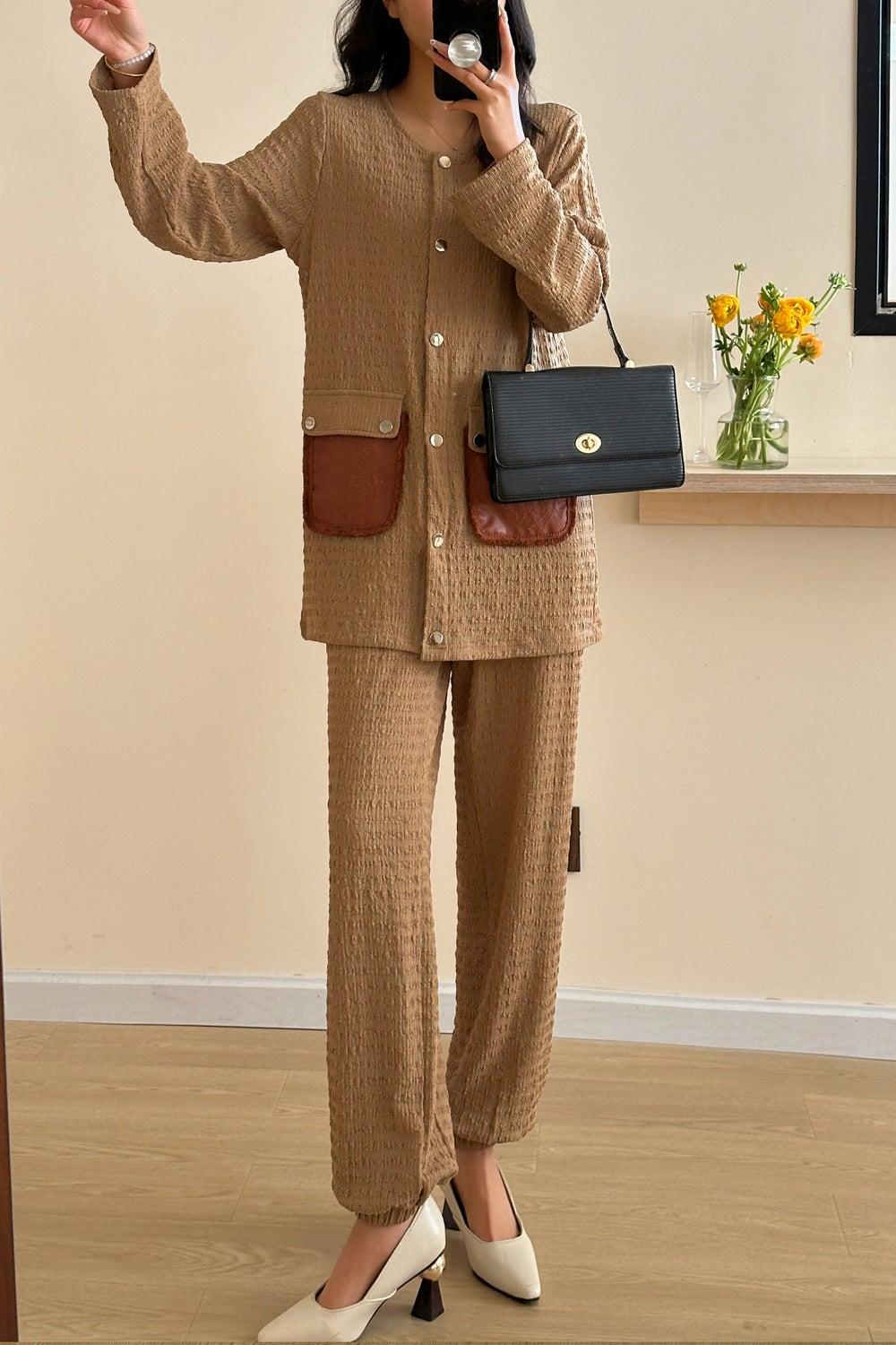 Textured Embroidered Leather Pocket Suit - Image 1