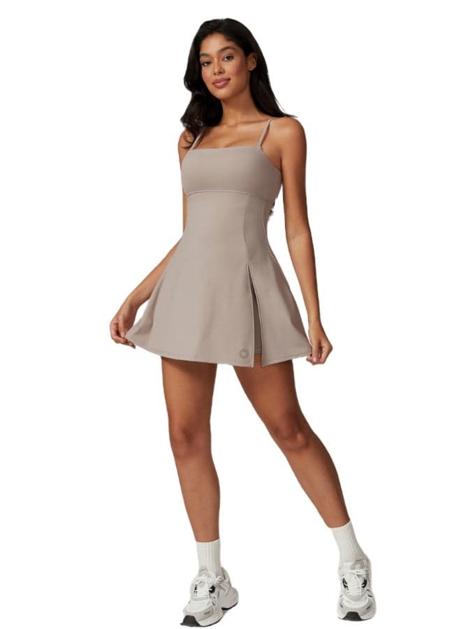 Fitted Flared Mini Dress with Front Slit - Image 1