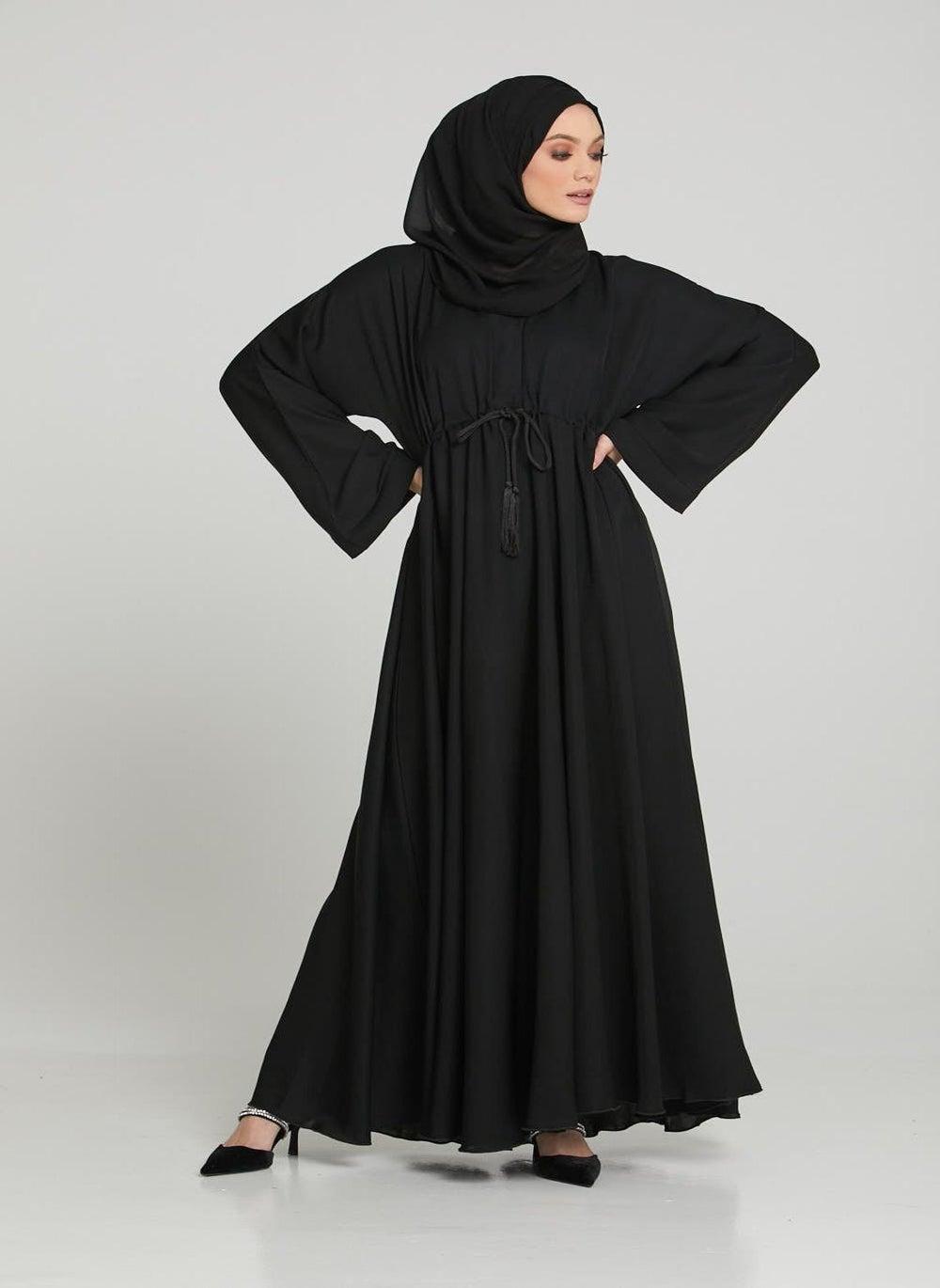 Elegant Black Abaya with Belt and Hijab AB90 - Image 1