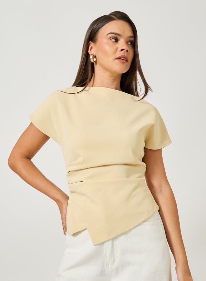 Solid Pleated Asymmetric Hem Sleeveless Wrap Top - Image 1