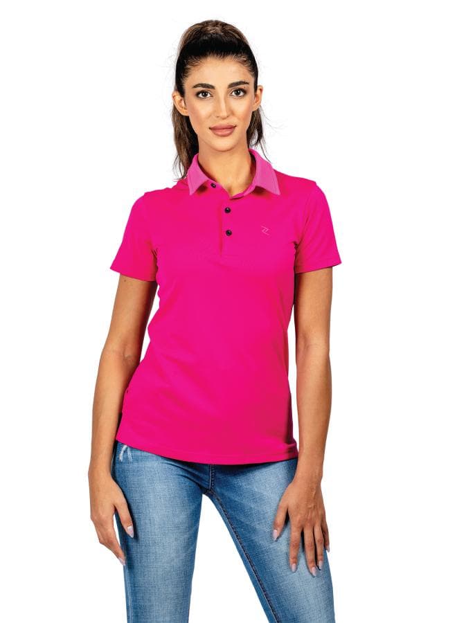 Women's Short-Sleeve Polo with Contrast Collar - Image 1