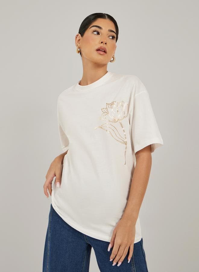Oversized Graphic Print Round Neck T-Shirt - Image 1