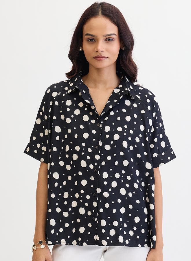 Femmella Black Spot Print Oversized Shirt - Image 1