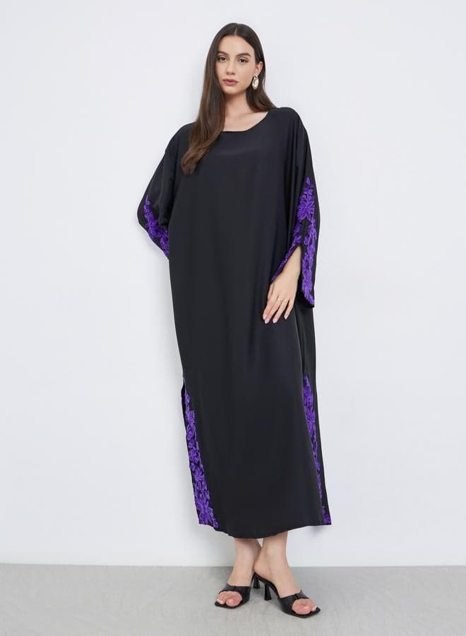 Black Lace Insert A-Line Abaya - Image 1