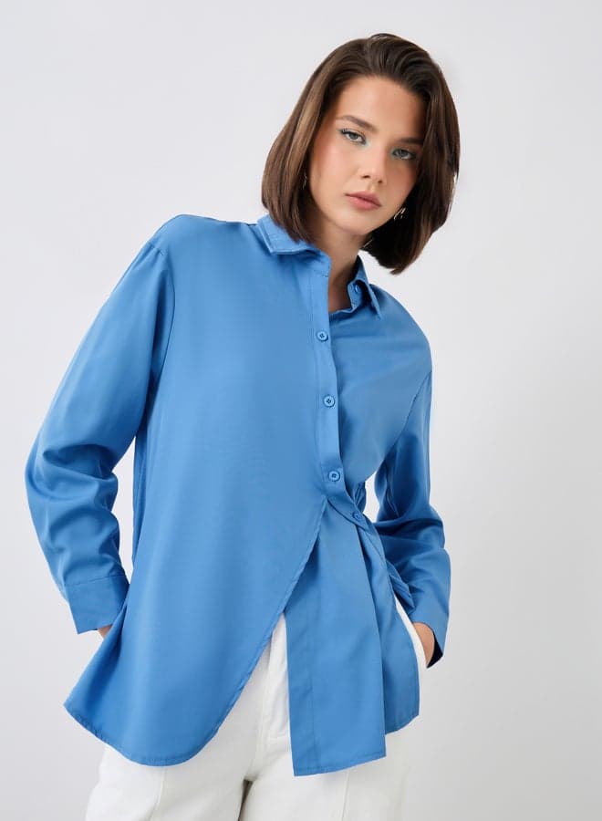 Solid Buttoned Wrap Top with Tie-Up Detail - Image 1