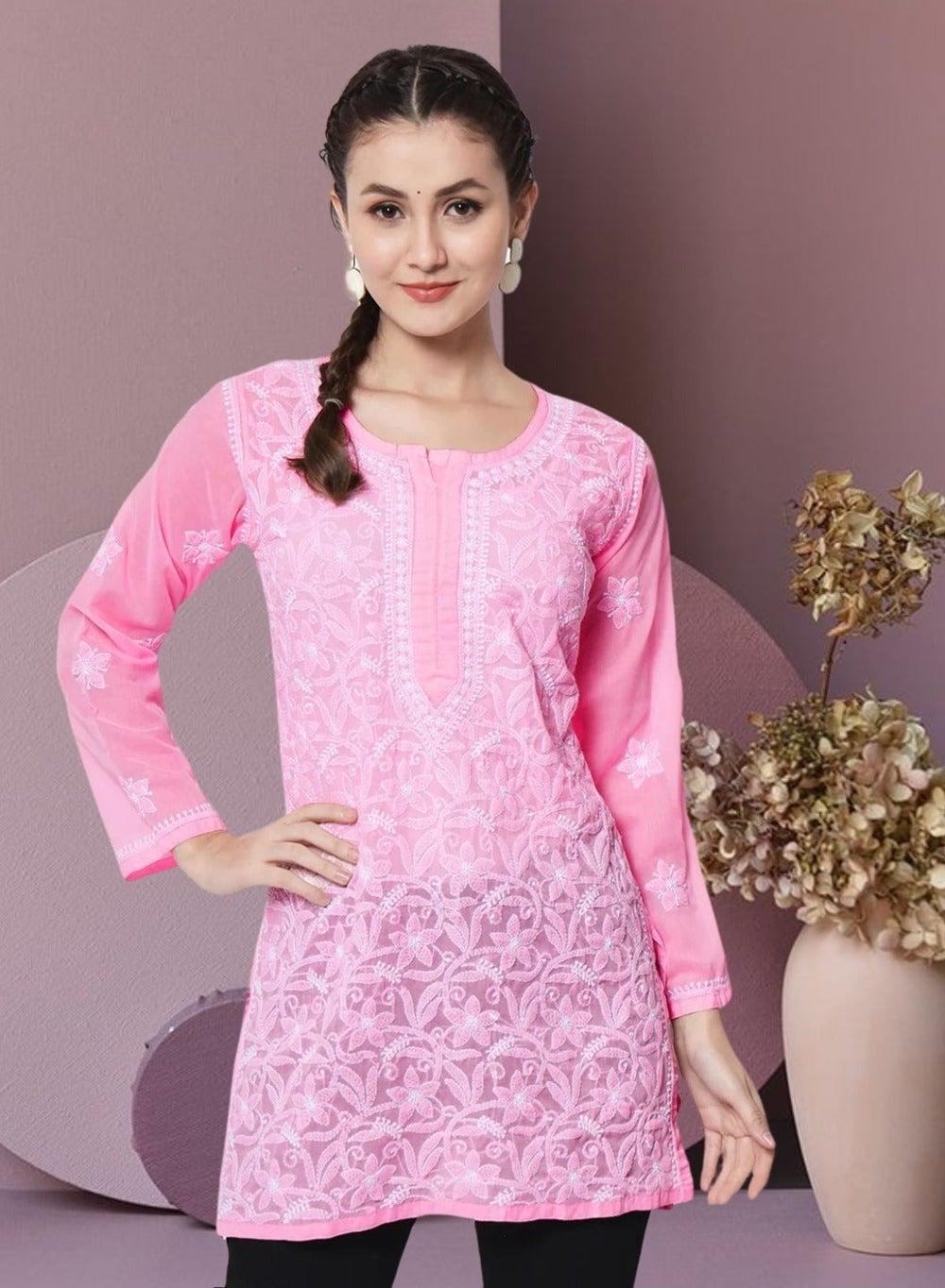 Hand Embroidered Chikankari Cotton Straight Tunic AL3591 - Image 1