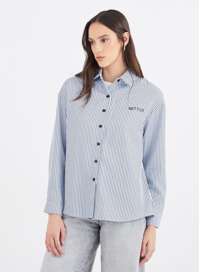 Blue Contrast Button Striped Oversized Shirt - Image 1