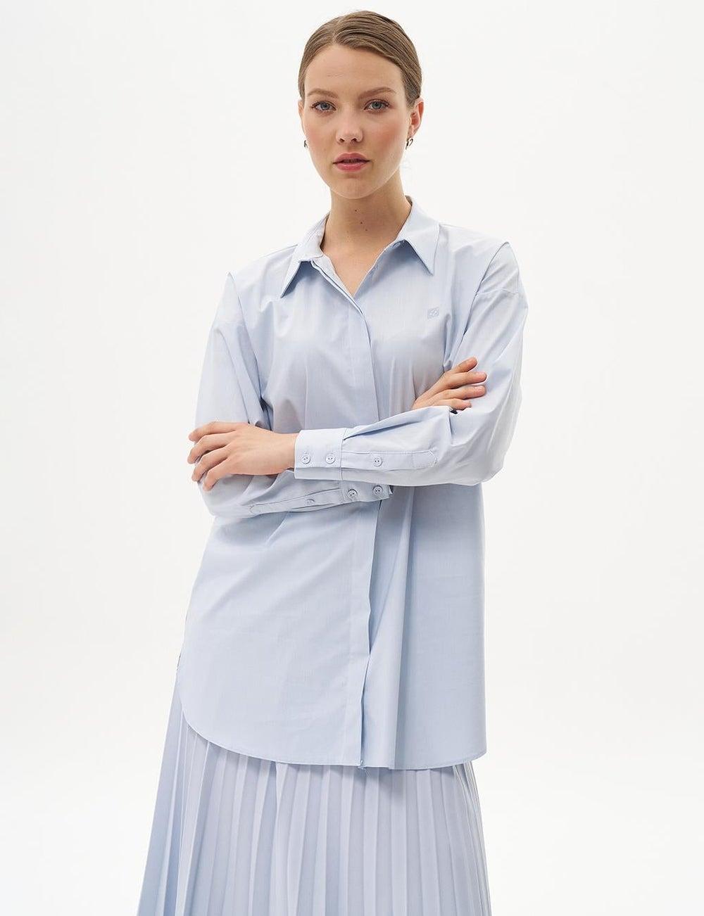 Ice Blue Shirt Collar Poplin Tunic - Image 1