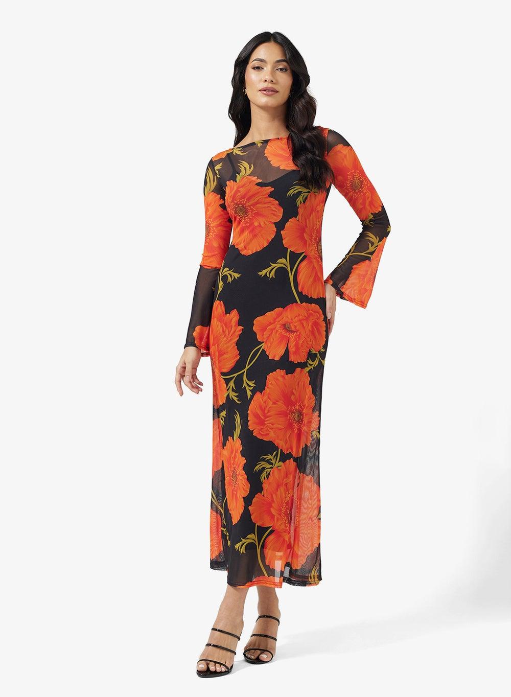 Poppy Mesh Floral Print Maxi Dress - Image 1