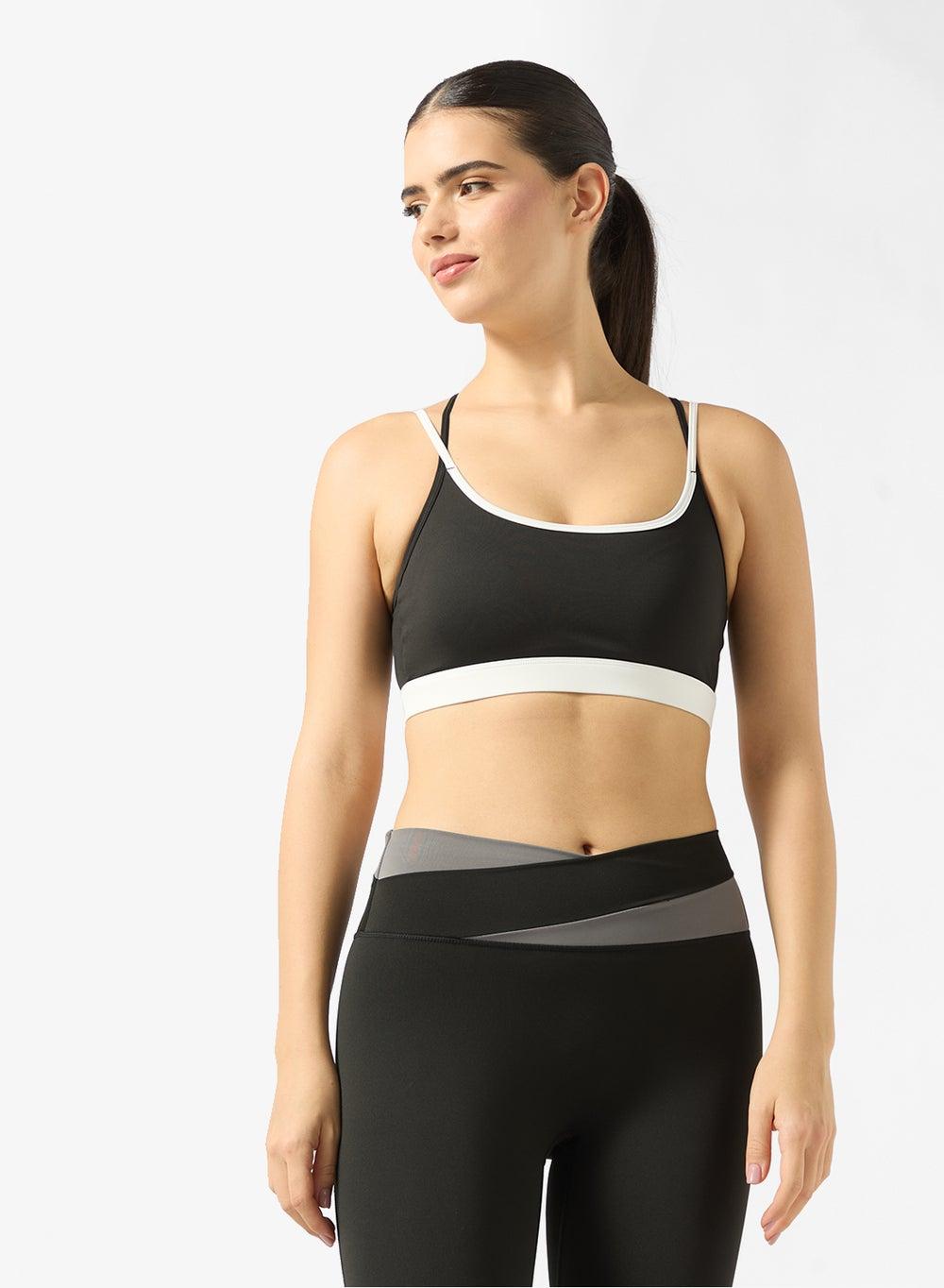 Seamless Contrast Trim Cross Back Sports Bra - Image 1