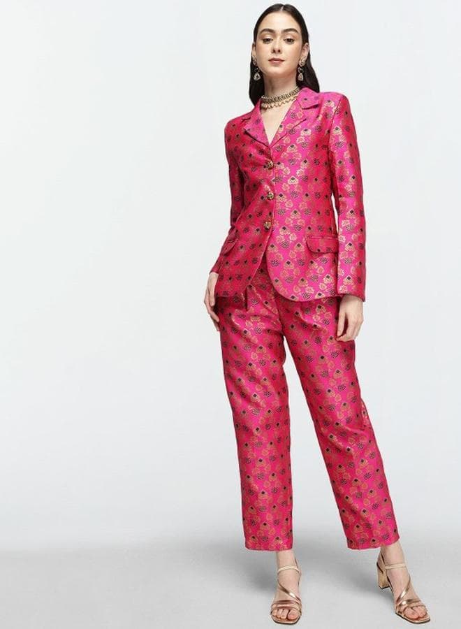 Women's Pink Silk Blend Printed Co-Ord Set - Image 1