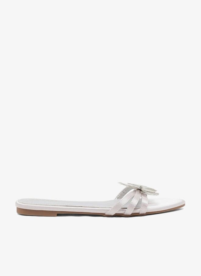 Floral Detail Metallic Flat Sandals - Image 1