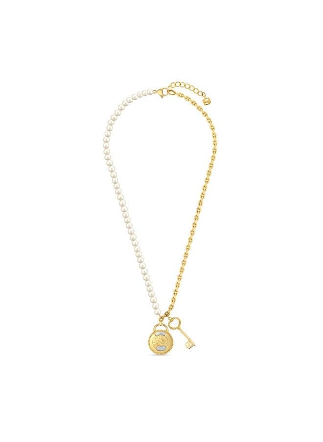 Pont Des Arts Gold Plated Padlock Pearl Necklace - Image 1