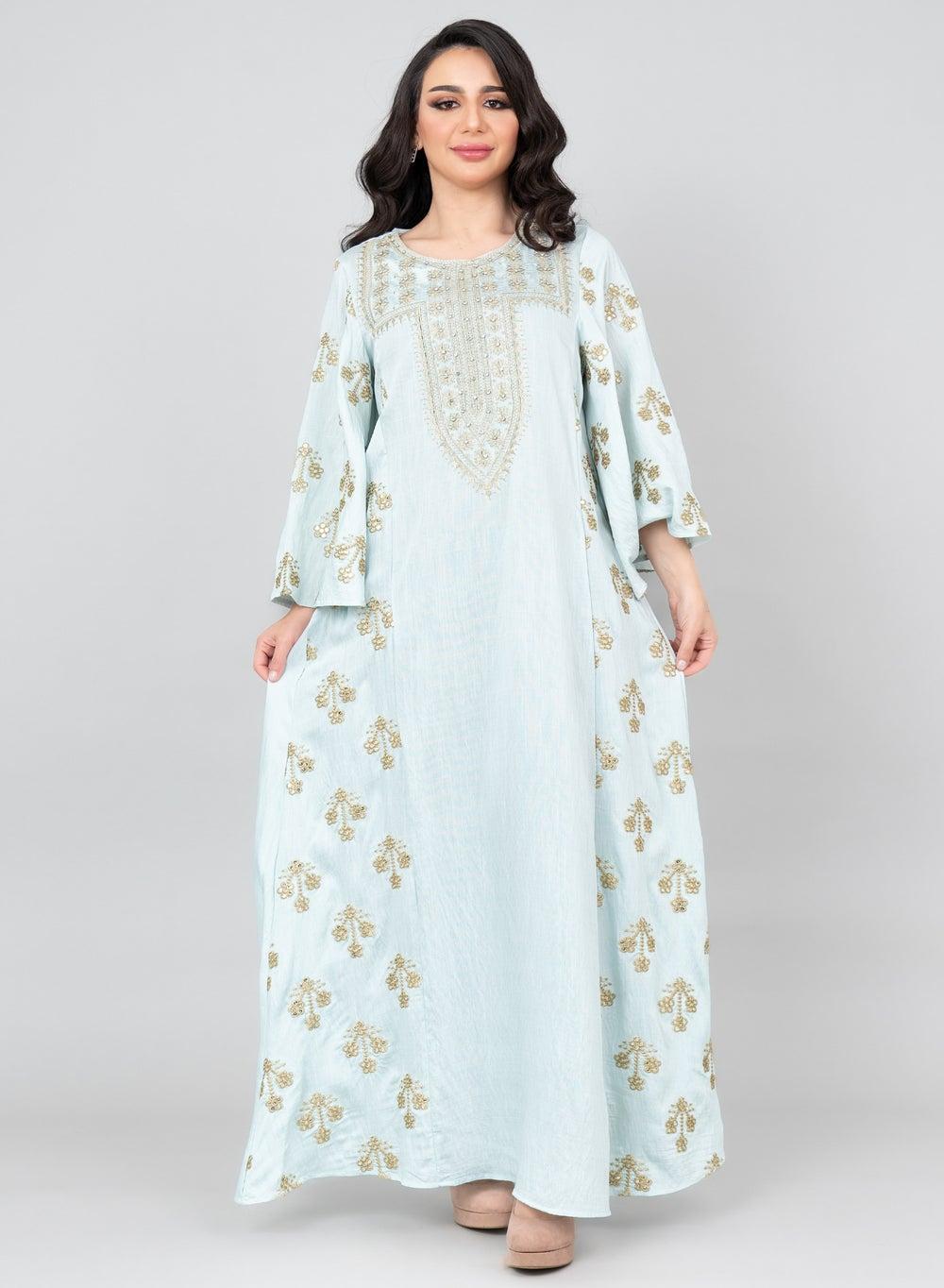 Radiant Blue Embroidered Jalabiya IK1019 - Image 1