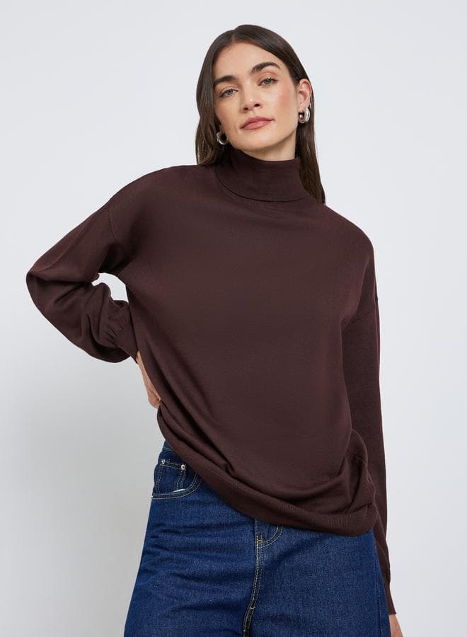 Styli Coffee Brown Oversized Turtleneck Sweater - Image 1