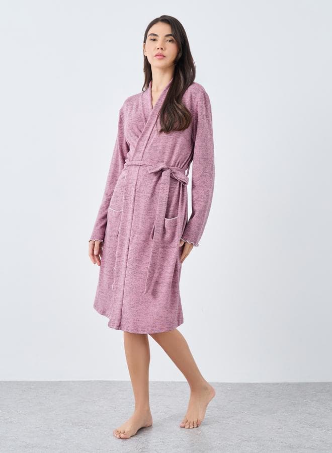Styli Slub Texture Lettuce Hem Pocket Detail Robe - Image 1