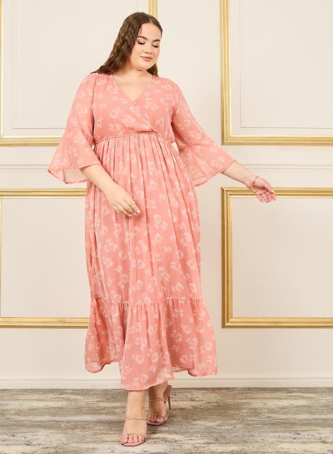 Styli Plus Floral Print Gathered Detail Maxi Dress - Image 1