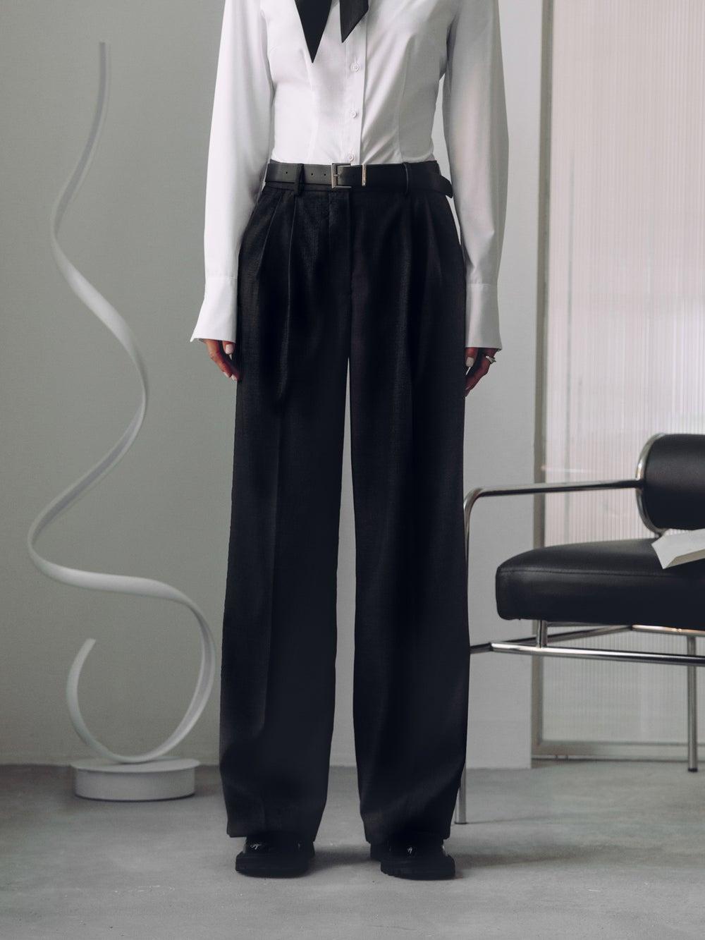Wide-Belt High-Waist Loose Trousers - Image 1