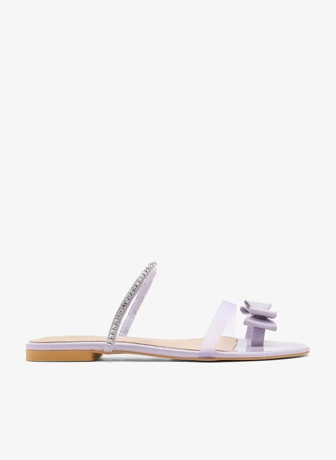 Diamante Bow Toe Post Flat Sandals - Image 1