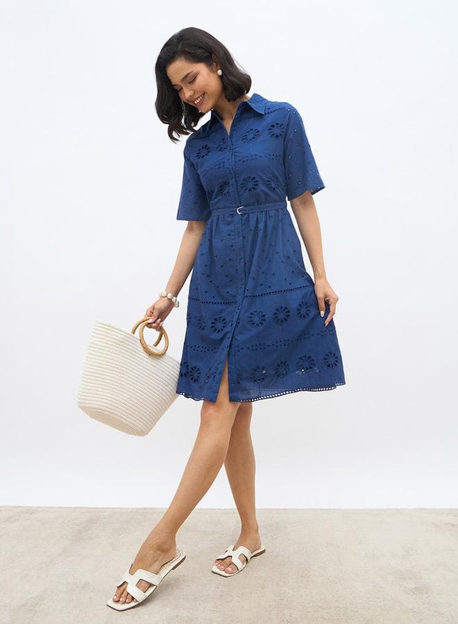 Schiffli Short Sleeve Mini Dress - Image 1