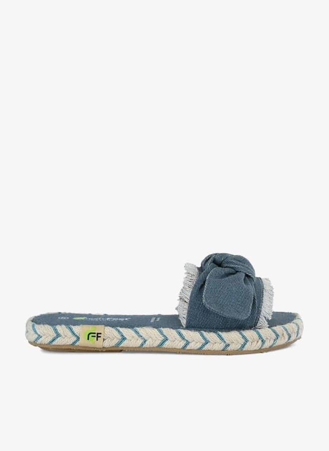Fresh Feet Frayed Bow Open Toe Flat Sandals - Image 1