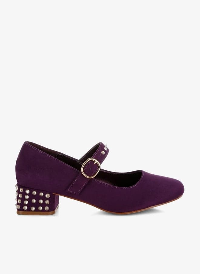 Purple Studded Mary Jane Pumps with Low Block Heel - Image 1