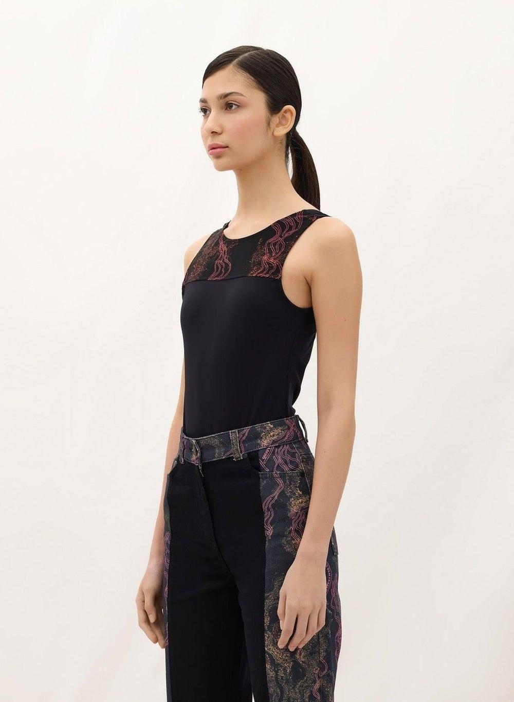 TOP 002 Black Sleeveless Fitted Tunic Top - Image 1