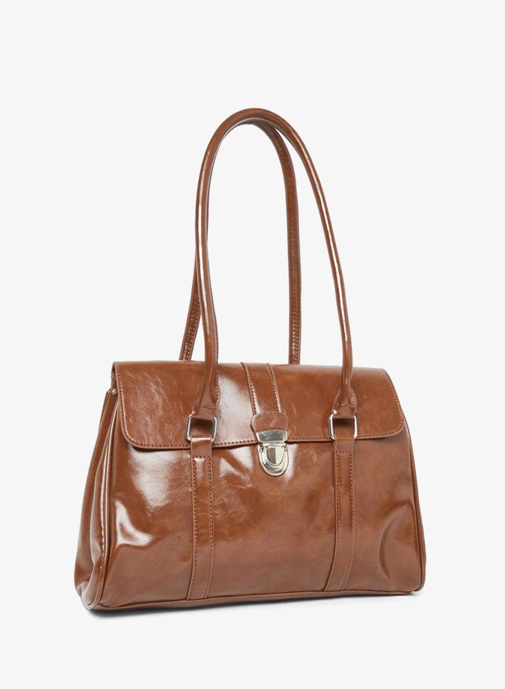 Styli Plain Push Lock Double Handle Satchel Handbag - Image 1